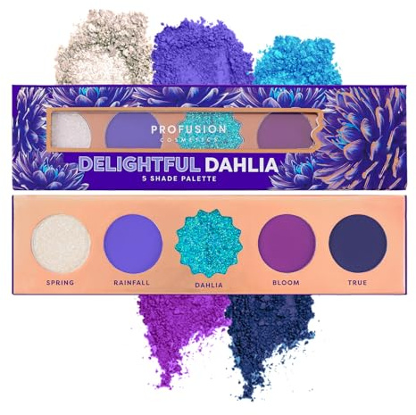Profusion Cosmetics Blooming Hues - 5 Highly Pigmented Shades Eyeshadow Palette with Built-In Mirror, Multi-Finish & Long-Wearing Formula, Blendable, Vegan & Cruelty-Free Makeup (Delightful Dahlia)