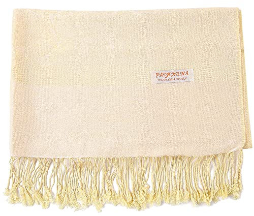 Paisley Pashmina Seidenschal, Schal, Jacquard, Kaschmir, Stola, zweifarbig, wendbar, 81-helles Zitronengelb, Large