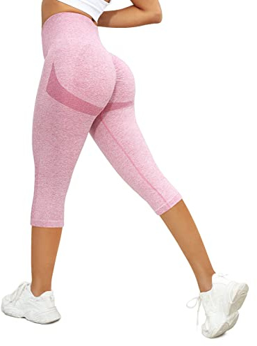 PASUDA Leggins Donna Sportivi 3/4 Fitness Leggings Push up Vita Alta Anticellulite Pantaloni da Yoga Elastici Jogging Pants Controllo Pancia per Palestra, Allenamento, Corsa, Pilates (Rosa, S)