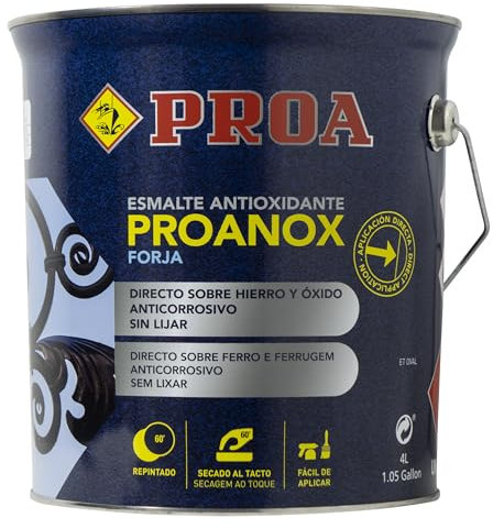 Esmalte antioxidante directo sobre óxido FORJA. Negro. 4 L. Pintar sobre hierro y óxido sin necesidad de imprimación. PROANOX.