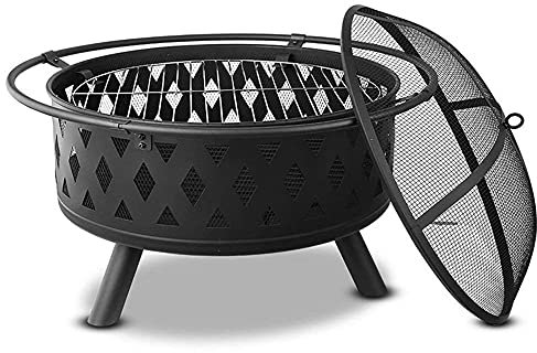 Foyer extérieur avec Pare-étincelles et Grille de Cuisson, Grand Bol de Foyer à Bois en Fer forgé, brasero Chauffant pour feu de Joie de Cour