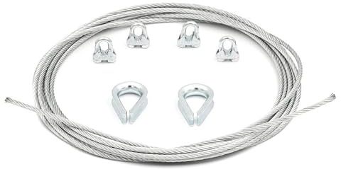 ALFA LOGISTIK Cable de alambre de 10 mm de diámetro, 25 m de longitud, juego de cuerda de acero con 4 pinzas y 2 guardacabos, juego de cuerda de alambre