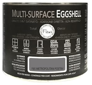 FLEUR DESIGNER'S PAINT | MULTI-SURFACE EGGSHELL Smalto Lavabile 3 in 1, Satinato, 375 ml, F85 Metropolitan Poetry, a Base Acqua, Adesione Diretta, Alta Resistenza, per Interno - Esterno, Made in Italy