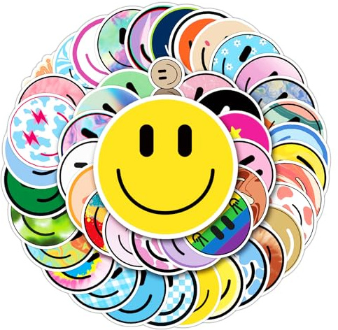 Wercokt 50PCS Smile Face Stickers Cute Water Bottle Stickers for Kids