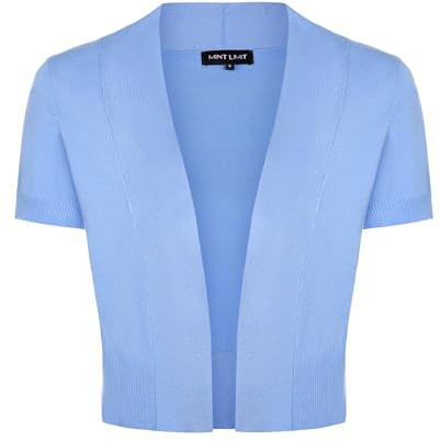 MINTLIMIT Cardigans Women Knitted Elegant Bolero Open Front Short Sleeve Cover up Shrug (Sky Blue XL)