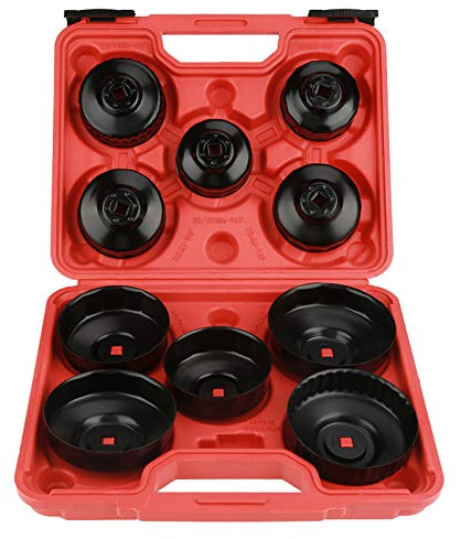 Set Professionale di 11 Chiavi per Filtro Olio, Acciaio al Carbonio, 10 Dimensioni Diverse, con Adattatore e Custodia in Plastica, per Manutenzione Veicoli