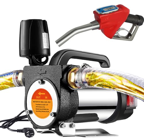 Bomba de Transferencia de Combustible,12GPM Portátil Eléctrica Autocebante 220V 990W Bomba de Transferencia de Diesel con Medida Boquilla Manguera 6M para Diesel, Bomba de Aceite de Transformador