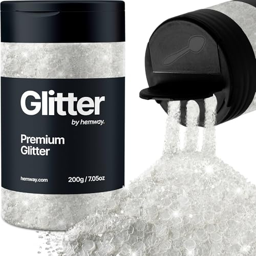 Hemway Premium Glitter Shaker - White | 200g Multi Size Metallic Flake Sequins for Resin & Epoxy Crafts | Craft Supplies for Tumblers, Festival, Hair, Face, Body, Eye & Nail Art