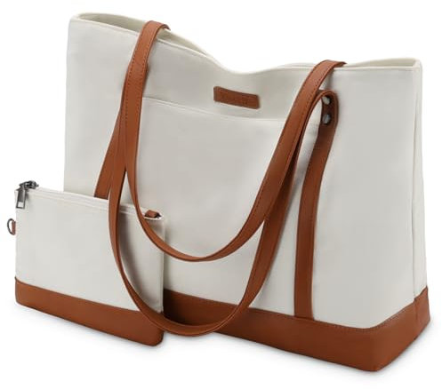 VASCHY Bolso Mujer Grande, Tote Bag Portátil Ordenador 15.6 Pulgadas, Shopper Trabajo Impermeable, Bandolera Universidad Con Billetera 2pcs Set para Ejecutivo, Beige