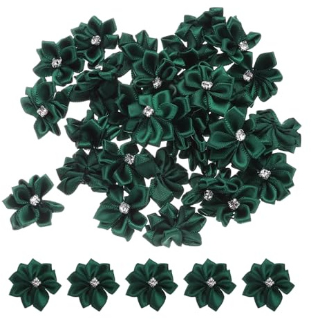 PATIKIL 3cm Piccoli Fiori a Nastro, 150pz Mista Fiori di Stoffa Raso Mini Seta Artificiali Finti per Decorazioni per Creazioni Fai Da Te Ornamenti Matrimoniali, Verde Scuro