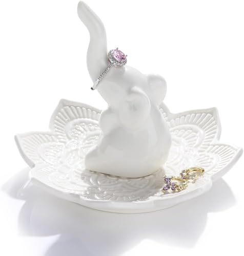 Titanape Elephant Ring Holder with Mandala Trinket Dish, Boho Decor, Jewelry Holder for Rings Earrings Bracelets, White Elephant Gifts for Adults, Christmas Valentine's Day Birthday Gifts for Women