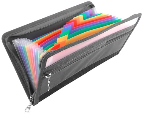 Carpeta archivadora A5, organizador de cupones con 13 compartimentos, organizador de 28 x 15 cm, con bolsillo frontal y etiquetas de colores