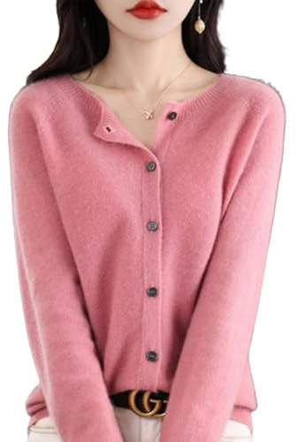 Cárdigans de Cachemira para Mujer, cárdigan de Manga Larga con Botones en la Parte Delantera de Cachemira, jerséis elásticos de Punto Suave y cálido, suéter de Cachemira (Rosa Claro,XL)