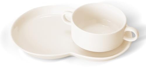 Combo de platos para sopa y sándwich, juego de cuencos de cerámica para sopa y galletas con asa, elegante diseño de dos secciones para desayuno, aperitivos y cena, vajilla duradera y elegante