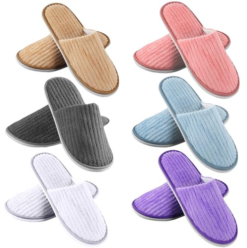 6 pares de pantuflas para invitados de hotel: talla universal 40 – 44, zapatillas de rizo con cerrado, lavables, antideslizantes, para spa, fiesta, invitados, hotel