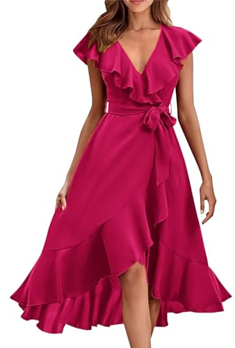 Abiti in chiffon da donna eleganti, lunghi, estivi, da spiaggia, a linea A, da ballo, con scollo a V, in chiffon, estivi, a volant, a ruota, maxi, leggeri, monocromatici, da tempo libero, con cintura
