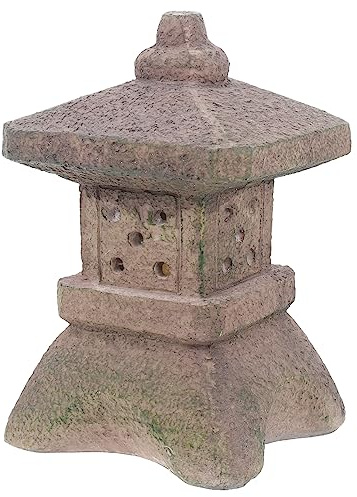 FIXOSHEE Solar-Powered Stone Pagoda Lantern Japanese Garden Decor Outdoor Solar Light Garden Ornaments