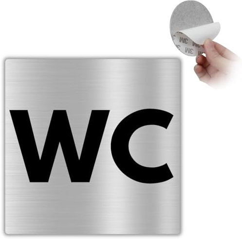 LEIASA | Señal Adhesiva WC - 10x10 cm - Grosor 0.8 mm - Aluminio - Cartel WC - Rótulo Aseo - Señal Baño - Signo Puerta Aseos - Cartel Adhesivo 3M Baño (Señal WC)