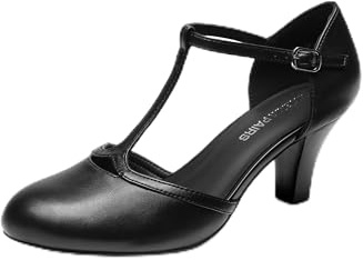 DREAM PAIRS Escarpins Femme Petit Talon à Lanière T, Chaussures Rétro Élégantes et Confortables pour Soirée, Mariage et Occasions Formelles,Size 38.5,Noir-PU,SDPU26001W