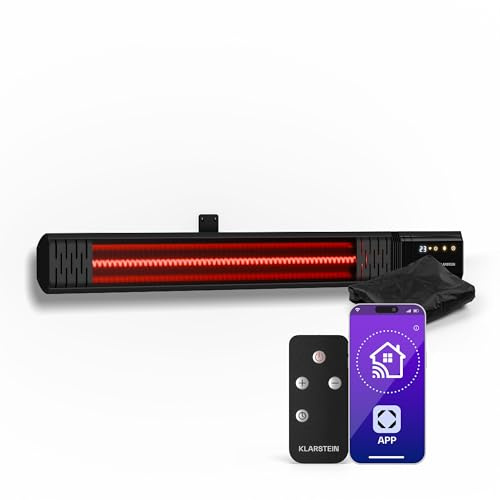 Klarstein Chauffage Infrarouge 2000W – Radiateur Mural IP65, 9 Niveaux, WiFi & Télécommande, Silencieux, Minuterie, Aluminium, Pour Extérieur 15m², Rayonnant Infrarouge