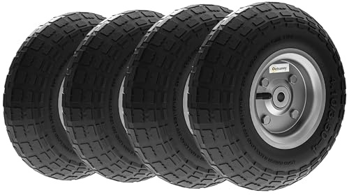 Outsunny Juego de 4 Ruedas para Carretilla, Neumáticos de Goma Ø255 x 75 mm, Ruedas de Repuesto, Eje de 16 mm, Carga 80 kg, para Carros de Mano y Carritos de Jardín, Negro