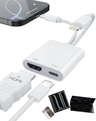 Adattatore USB-C e Lightning a HDMI per iPhone iPad a TV [2026 Nuovo, MFi Certificato], 2 in 1 4K@60 Hz Sincronizzazione Apple Lightning a Adattatore AV Digitale per MacBook, iPhone16/15