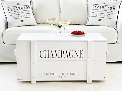Uncle Joe´s Truhe Champagne Couchtisch Truhentisch im Vintage Shabby chic Style aus Massiv-Holz in Weiss mit Stauraum und Deckel Holzkiste Beistelltisch Landhaus Wohnzimmertisch Holztisch weiß