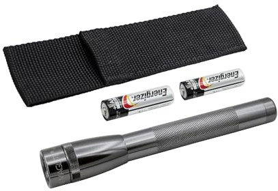 Mag-Lite Mini Maglite 2AA Hochleistungs-LED-Taschenlampe, 77 Lumen, 17 cm titan-grau inkl. 2 Mignon-Batterien und Nylonholster, SP2209H
