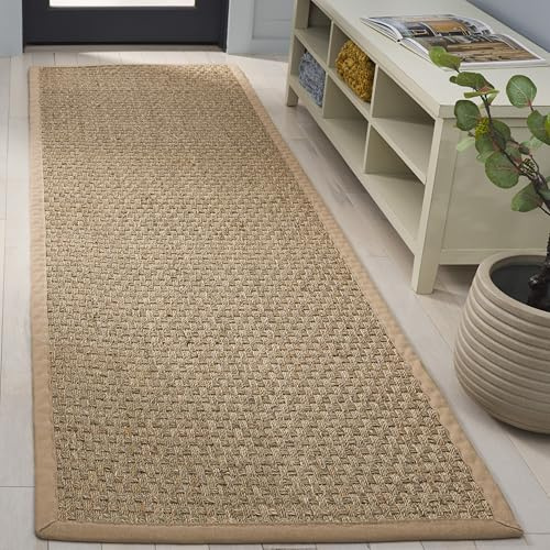 SAFAVIEH Natural Fiber Collection Runner Rug - 2'6 x 6', Natural & Beige, Seagrass, Basketweave Pattern with Border (NF114A)