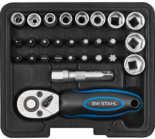 SW-Stahl S2143 Steckschlüsslsatz I 29-teilig I 1/4 Zoll I Werkzeugkoffer Industriequalität
