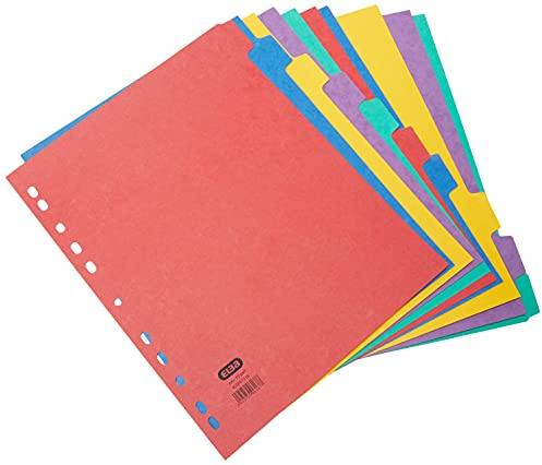 Elba A4 Extra-Wide Pressboard Dividers, 10-Part Assorted Colours, Filing Index Tabs, Punched Pocket Compatible