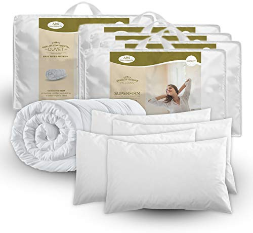 King Size Duvet With 4 Pillows-10.5 Tog Microfiber Duvet Quilt Of Size 220 x 230 cm For All Seasons, Soft Cotton Cover, Hollowfibre Filling Quilt & 4 Deluxe Superfirm Pillows, Machine Washable.