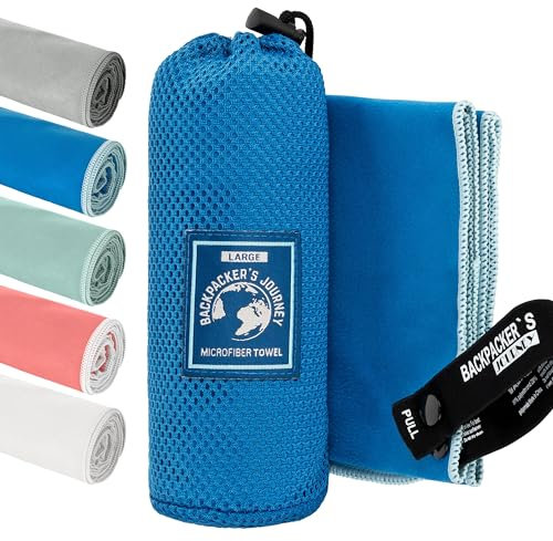 Backpacker's Journey Mikrofaser Handtücher in S M L XL. Reisehandtuch Sets leicht, schnelltrocknend, saugfähig und antibakteriell (blau M)