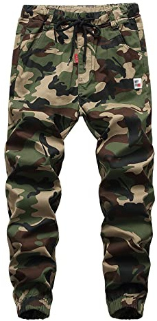 LOKTARC Boys Camo Pants Kids Pull On Drawstring Youth Camouflage Cargo Joggers Green Size 160/12-13 Years