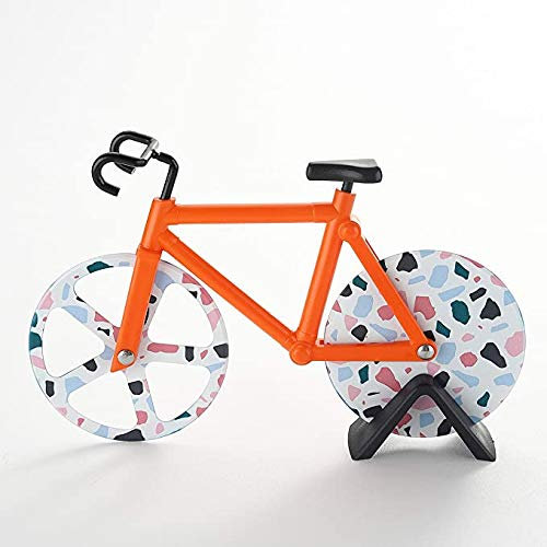 Pizza Cutter Wheel Double Stainless Steel Pizza Cutter Wheel with Plastic Biclycle Holder Professional Kitchen Aid Pizza Cutter,Sharp and Easy to Clean Slicer (Orange)