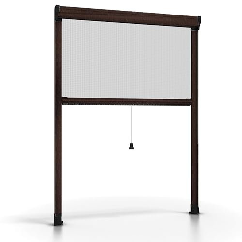 ESTO Insektenschutzrollo für Fenster, verschiedene Größen und Farben, Fliegengitter für Fenster, Schiebetür, mit Rolle und Rahmen aus Eiche/160 cm/80 cm