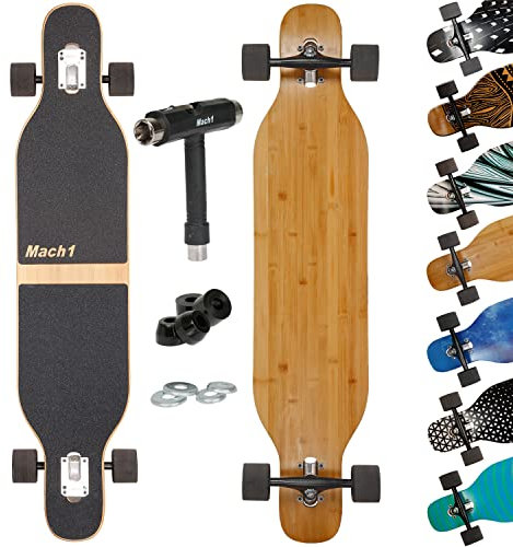 Mach1 Bambus Longboard mit Keramik Kugellager + T-Tool - Skateboard Drop Through Cruiser Komplettboard (Blanko)