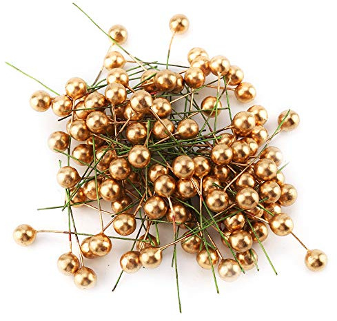 Natudeco 100 Uds Bayas Falsas de Navidad Bayas de Acebo Doradas Artificiales para Manualidades DIY Cocina decoración de Fiesta en casa Adornos Colgantes(10 mm)