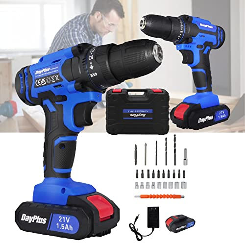 21V Akku-Kombi-Bohrschrauber und Schraubendreher-Set, elektrischer Bohrhammer-Wandbohrwerkzeug-Kit-Set mit 1x21v Batterien / 0-400/0-1500 U/min Variable Drehzahl / 25 + 1 Drehmomenteinstellung