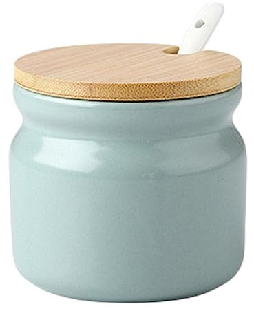 Faderr Pocelain Sugar Bowl with Lid and Spoon, Spice Jar Seasoning Box Condiment Pot, Suit for Coffee Bar, Kitchen and Home Breakfast, as a Housewarming Gift