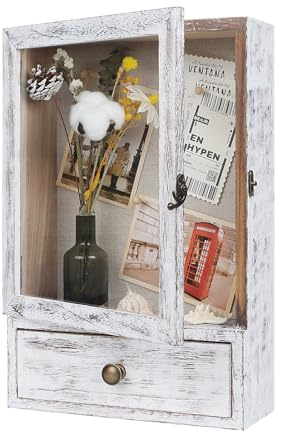 Butizone Shadow Box, cornice portafoto profonda 8,1 cm, con vero vetro e cassetto, scatola dei ricordi in legno rustico, per immagini, fiori, commemorazioni, medaglie, bouquet da sposa, da parete o da