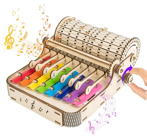 HOUSINN Puzzle 3D Maquette en Bois, Xylophone à Manivelle 8 Tons, DIY Kit Instrument de Musique, Boîte à Musique et Xylophone, Kits de Modèles de Bricolage Construction Jouet pour Adulte Enfants