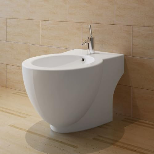 ShCuShan Bidé redondo blanco con pie de alta calidad de cerámica, sanitarios Filomuro inodoro y bidé de cerámica alambre pared diseño moderno con tapa de cierre suave cierre Rallen
