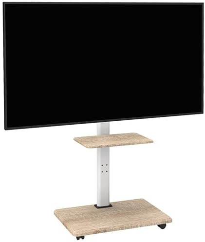 XTRARM Delphos Support TV Mobile avec Socle en Bois, Meuble TV à roulettes 32-70 jusqu'à 45 kg, Chariot Meuble TV réglable en Hauteur jusqu'à env. 130 cm, Rotatif ±25° Max. VESA 600x400 Blanc