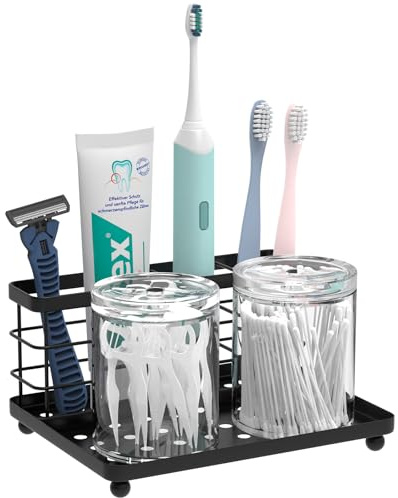 Luxspire Toothbrush Holders for Bathroom, Stainless Steel, 3 Slots, Black | Electric Toothbrush Holder with Tray, Toothbrush and Toothpaste Holder, Toothbrush Holder for Bathroom