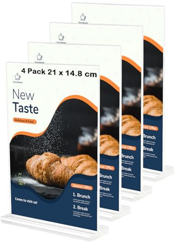 Coriver Tischaufsteller, 5 Stück A5 Acryl Tischaufsteller, Double-Side A5 Aufsteller, T-Ständer Tischständer Preisschilder, A5 Tabelle Menühalter für Tisch Laden Büro Restaurants Hotel-21 x 14,8 cm