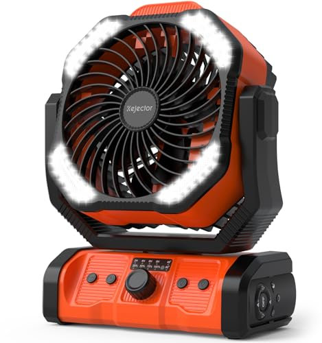 kejector Tragbarer Camping Ventilator, 24000mAh 3-in-1 Akku Ventilator mit LED-Licht, Oszillierender, Wiederaufladbarer Ventilator mit Variabler Geschwindigkeit für Grillen, Angeln, Zuhause