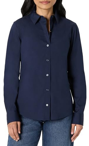 Amazon Essentials Camicia Elegante con Bottoni, in Popeline Elasticizzato Donna, Blu Marino, M