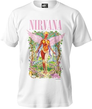 T-Shirt Homme Nirvana - Licence Officielle (FR/ES, Alpha/Lettres, L, Taille Normale, Taille Normale, Blanc)