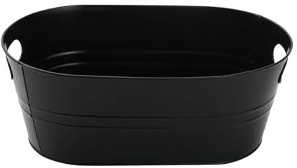 TEEKU 4 grandi secchielli per il ghiaccio in metallo zincato, per feste, vino, bevande, con maniglia per il trasporto, per casa/bar, birra, champagne, con coperchi (nero, taglia unica)